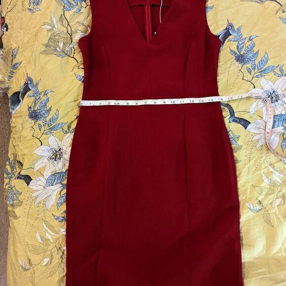 DRESS code by Susan graf red v neck stretch wool pencil dress sz 2 nwt - Picture 3 of 6